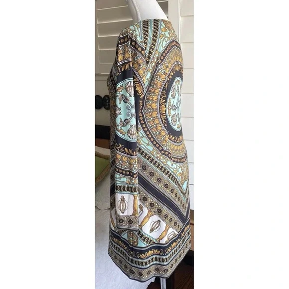 Hale Bob Shift Dress Women M Multicolor Geo Floral Equestrian Print Pullover L/S - Picture 3 of 11